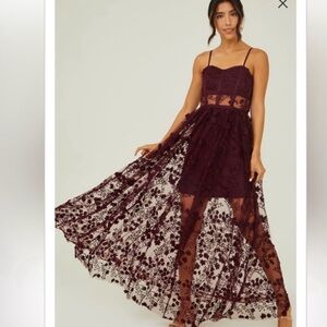 Altar’d State Evangeline Lace Floral Corset Maxi Dress Small